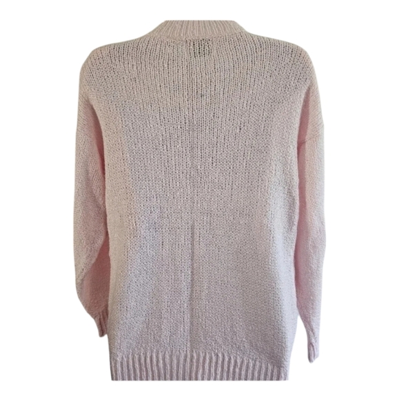Sterling Harris Pink Cable Knit Sweater M 80s Vintage Mock Neck Pearl Button - Picture 4 of 7